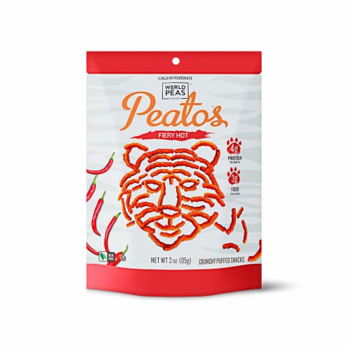 Peatos Fiery Hot Crunchy Puffed Snacks Perspective: front