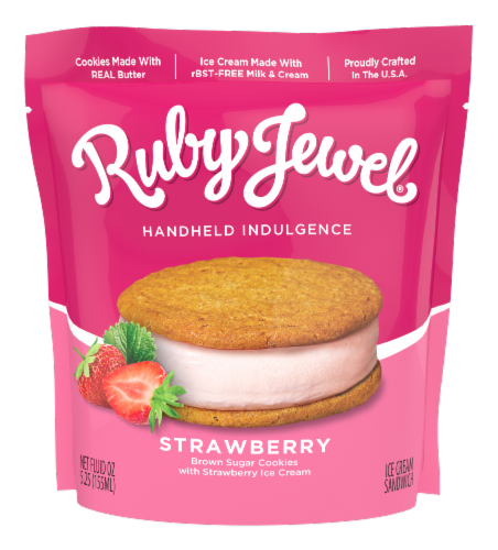 Ruby Jewel® Brown Sugar Cookie Strawberry Ice Cream Sandwich Perspective: front