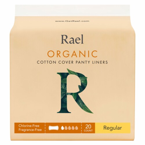 Rael Organic Regular Cotton Cover Panty Liners 20 Count Perspective: front