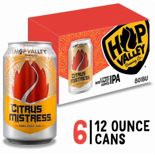 Hop Valley Citrus Mistress IPA Cans Perspective: front