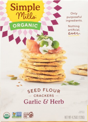 Simple Mills Organic Seed Flour Crackers - Garlic & Herb Perspective: front
