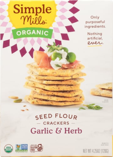 Simple Mills Organic Seed Flour Crackers - Garlic & Herb Perspective: front