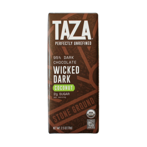 Taza Chocolate® Wicked Dark with Toasted Coconut Organic Dark Chocolate Bar Perspective: front
