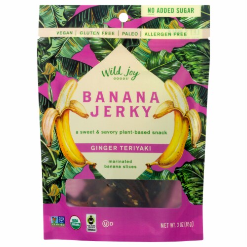 Wild Joy Banana Jerky Ginger Teriyaki Marinated Banana Slices Perspective: front