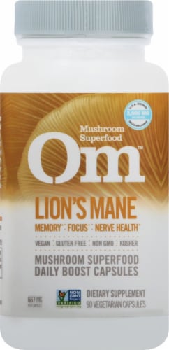Om Mushroom Lion's Mane Mushroom Superfood Capsules 90 Count Perspective: front