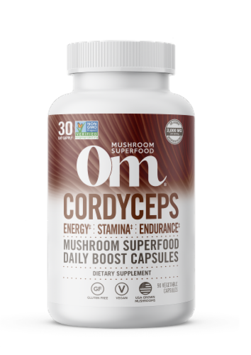 Om Mushroom Cordyceps Mushroom Superfood Capsules Perspective: front