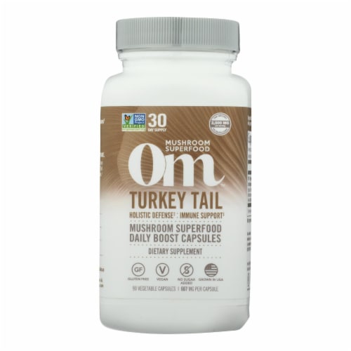 Om™ Mushroom Superfood Turkey Tail Vegetarian Capsules Perspective: front