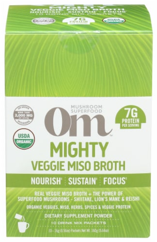 Om Mushroom Mighty Veggie Miso Broth Packets 10 Count Perspective: front