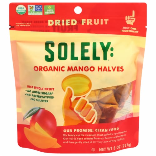 Solely - Dried Fruit Organic Mango Halves - Case of 6-8 oz. Perspective: front