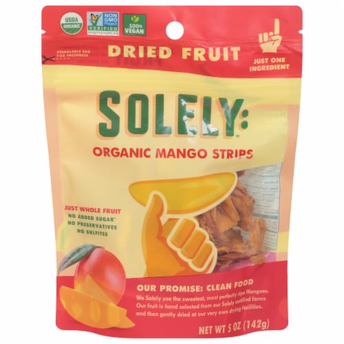 Solely® Organic Dried Mango Strips Perspective: front