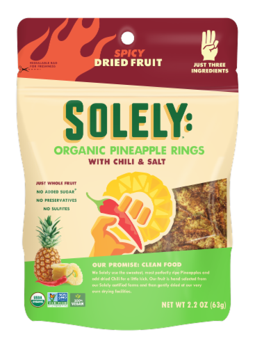 Soley® Chili & Salt Organic Dried Pineapple Rings Perspective: front