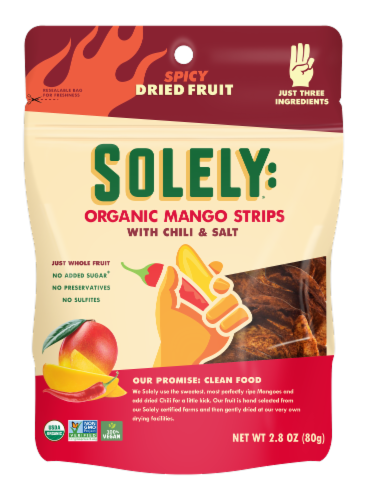 Soley® Chili & Salt Organic Mango Strips Dried Fruit Perspective: front