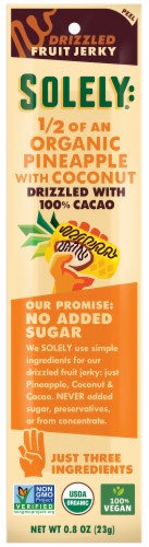 Solely® Cacao Drizzle Organic Pineapple with Coconut Fruit Jerky Perspective: front