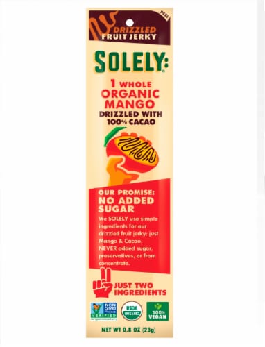 Solely® Cacao Drizzle Organic Mango Fruit Jerky Perspective: front
