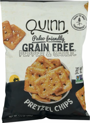 Quinn® Grain Free Cracked Pepper and Sea Salt Pretzel Chips Perspective: front