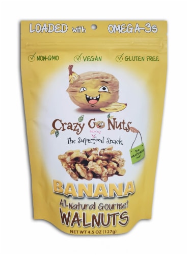 Crazy Go Nuts Banana Flavored All-Natural Gourmet Walnuts Perspective: front