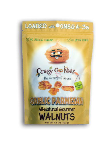 Crazy Go Nuts Garlic Parmesan Flavored All-Natural Gourmet Walnuts Perspective: front