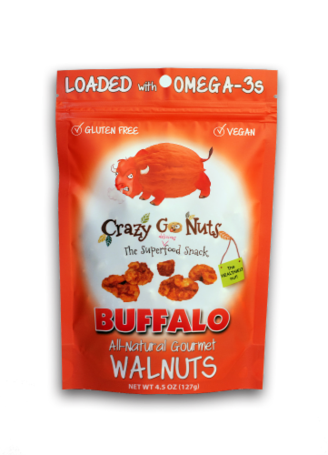 Crazy Go Nuts Buffalo Flavored All-Natural Gourmet Walnuts Perspective: front