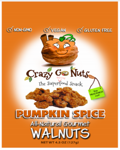 Crazy Go Nuts All-Natural Gourmet Pumpkin Spice Walnuts Perspective: front