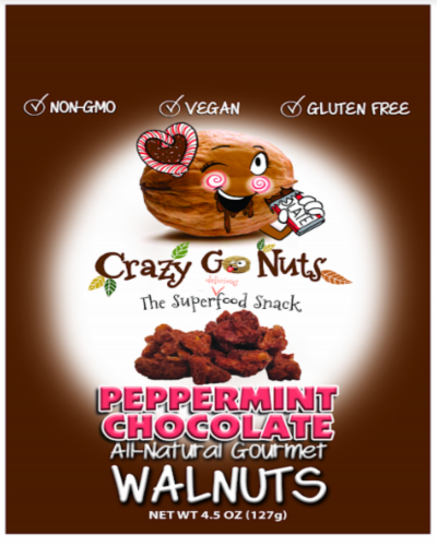 Crazy Go Nuts All-Natural Peppermint Chocolate Gourmet Walnuts Perspective: front