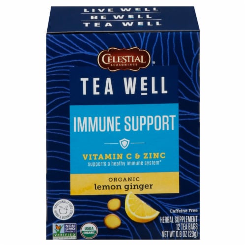Celestial Seasonings® Tea Well Lemon Ginger Immune Support Herbal Supplement Tea Perspective: front