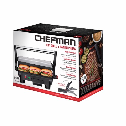 Chefman Grill and Panini Press - Black/Silver Perspective: front