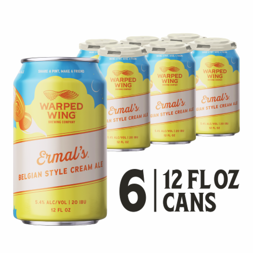 Warped Wing Ermal’s Belgian Style Cream Ale Craft Beer 6-Pack Cans Perspective: front