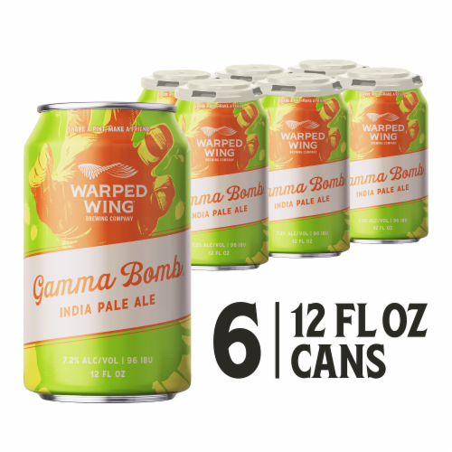 Warped Wing Gamma Bomb IPA Craft Beer 6-Pack Cans Perspective: front