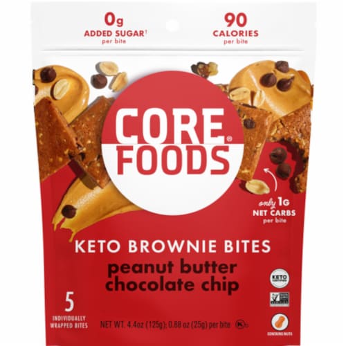 CORE Foods Keto Peanut Butter Chocolate Chip Brownie Bites Pouch Perspective: front