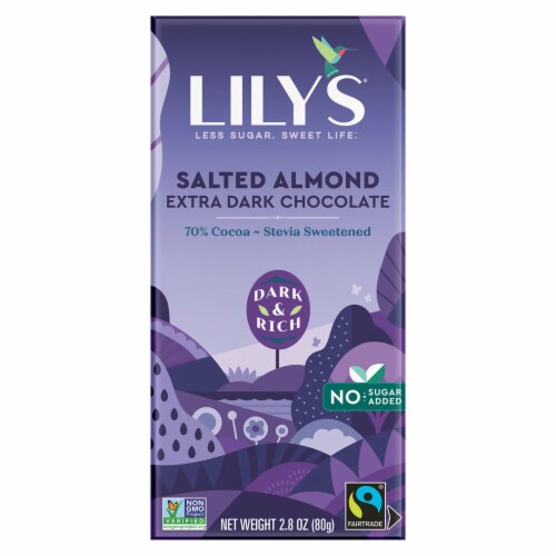 Lily's Salted Almond Extra Dark Chocolate Bar Perspective: front