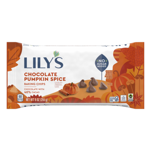 Lily's Chocolate Pumpkin Spice Baking Chips Perspective: front