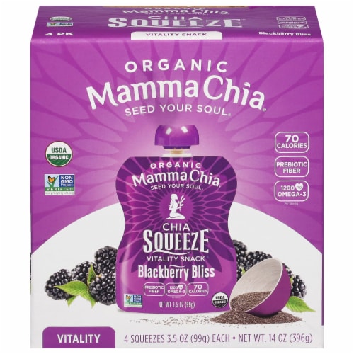 Mamma Chia Organic Chia Squeeze Blackberry Bliss Vitality Snacks 4 Count Perspective: front