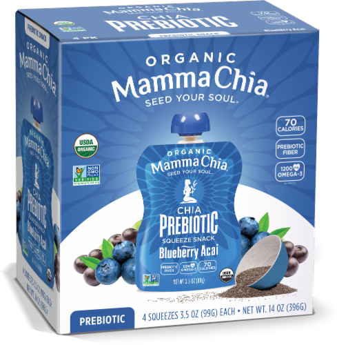 Mamma Chia® Organic Blueberry Acai Prebiotic Squeeze Snack Perspective: front