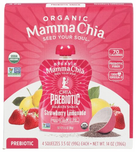 Mamma Chia® Organic Strawberry Lemonade Prebiotic Squeeze Snack Perspective: front