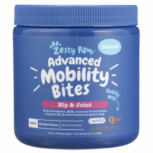 Zesty Paws Hip & Joint Chicken Flavored Advanced Mobility Bites for Dogs Perspective: front