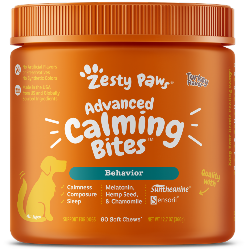 Zesty Paws® Advanced Calming Bites™ Turkey Flavor Behavior Soft Chews with Melatonin Perspective: front