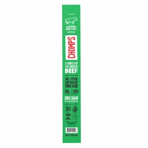 Chomps Grass-Fed and Finished Jalapeño Beef Meat Snack, 1.15oz Stick Perspective: front
