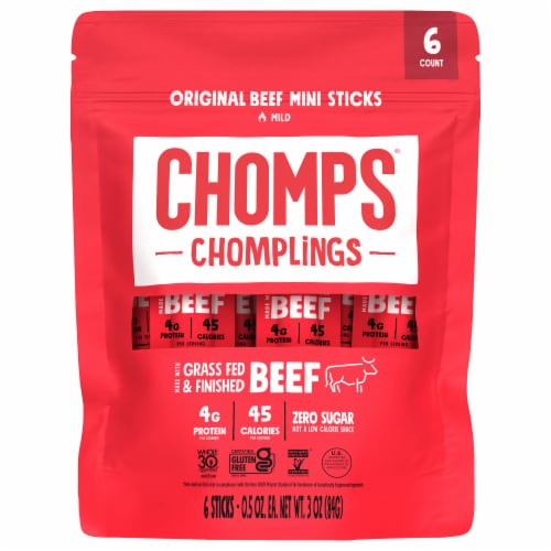 Chomps Original Beef Chomplings, 6 count 0.5 oz sticks Perspective: front