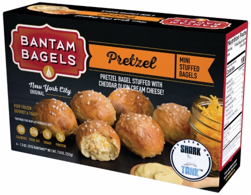 Bantam Bagels Pretzel Bagel Stuffed with Cheddar Dijon Cream Cheese Perspective: front