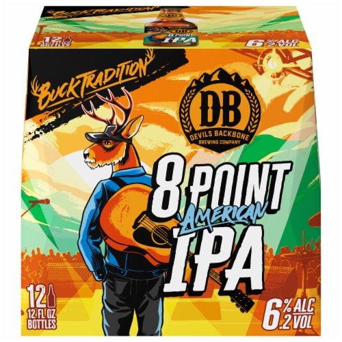 Devils Backbone Brewing Company 8 Point Ameri IPA Beer Perspective: front