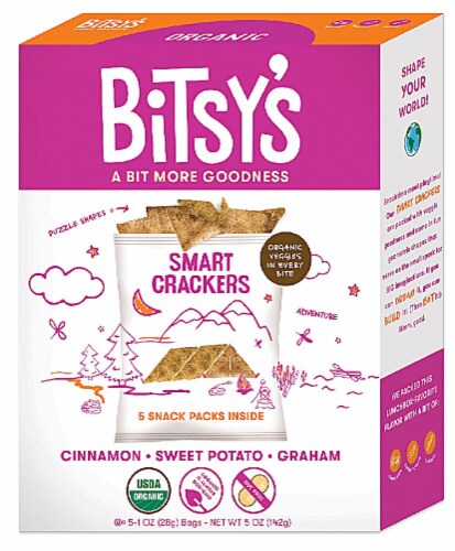 Bitsy's Brainfood Smart Crackers Cinnamon Sweet Potato Graham Pouches 5 Count Perspective: front