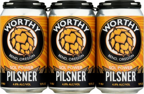 Worthy Brewing Co. Sol Power Pilsner Beer Perspective: front