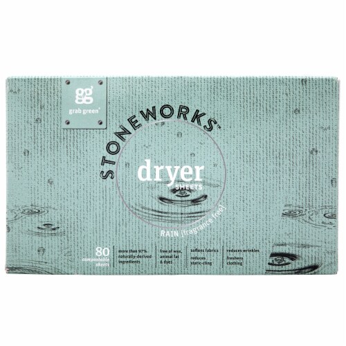Grab Green Stoneworks Rain Fragrance Free Dryer Sheets Perspective: front