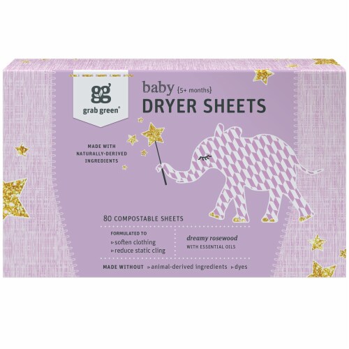 Grab Green Baby Dreamy Rosewood Dryer Sheets Perspective: front