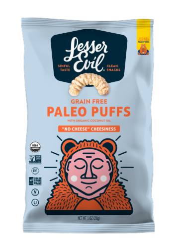 LesserEvil® Grain Free "No Cheese" Cheesiness Paleo Puffs Perspective: front