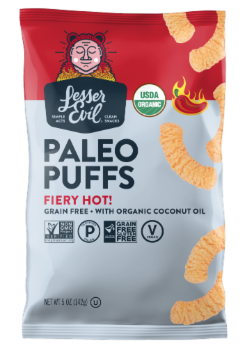 LesserEvil® Fiery Hot Paleo Puffs Perspective: front