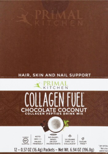 Primal Kitchen Collagen Fuel Chocolate Coconut Collagen Peptide Drink Mix 12 Count Perspective: front