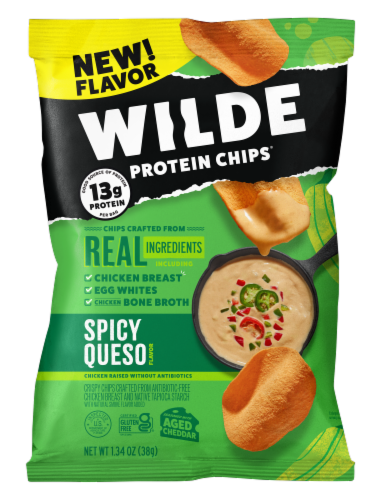 WILDE Spicey Queso Protein Chips Perspective: front