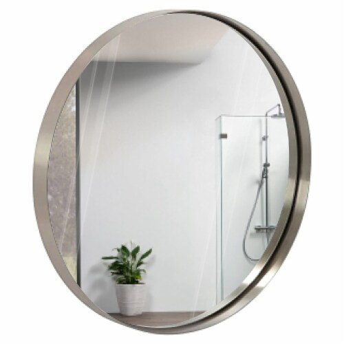 Hamilton Hills 24  Silver Round Mirror | Brushed Metal Framed Classic Design Perspective: front