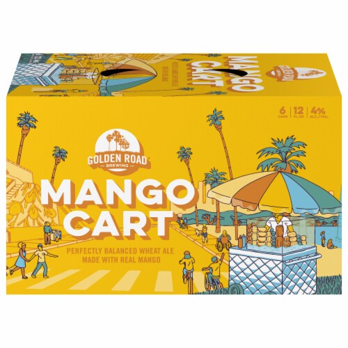 Golden Road Brewing Mango Cart Wheat Ale Craft Beer Perspective: front